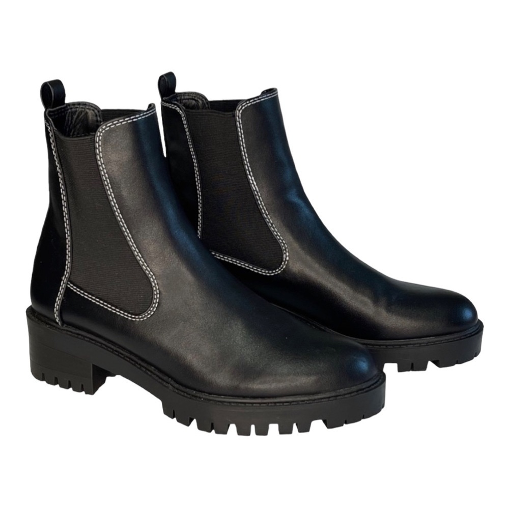 CAMPSITE | Chelsea Faux Leather Pull-On Lug Sole Ankle Boots Black Size 5 NEW